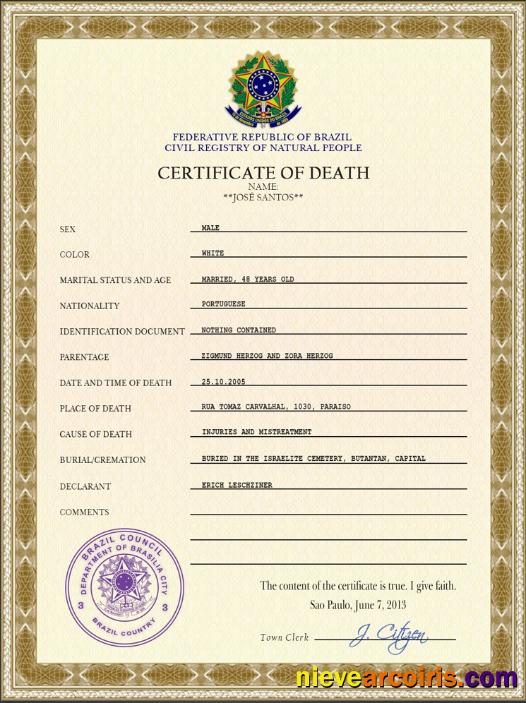 Brazil death certificate